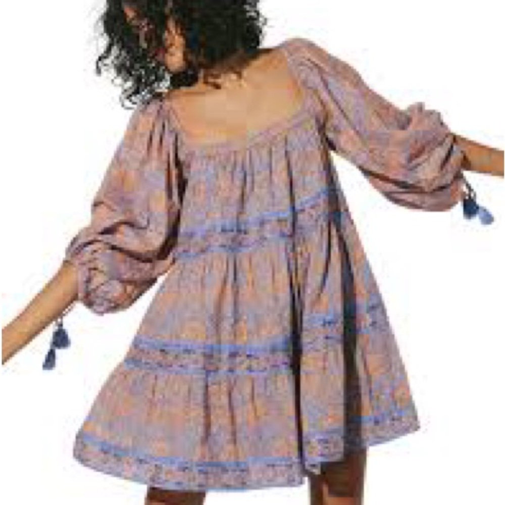 Cleobella Blue and Brown Long Sleeve Sundress